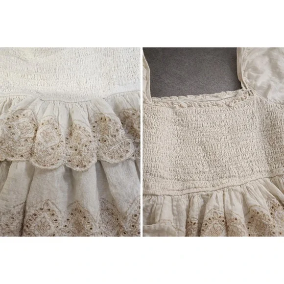 America Eagle Boho Ivory Smocked Peplum Blouse Square Neck Long Sleeve Top - Picture 3 of 3